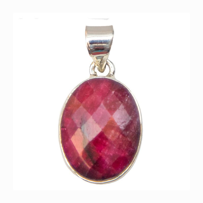 SILVER RUBY OVAL PENDANT