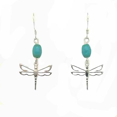 SILVER DRAGONFLY &amp; TURQUOISE EARRINGS