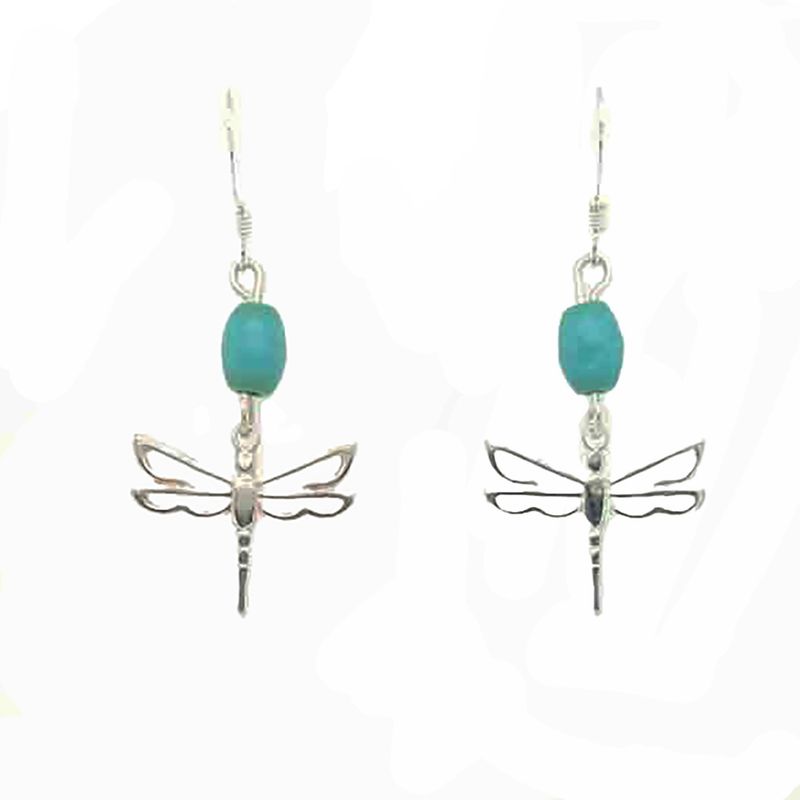 SILVER DRAGONFLY &amp; TURQUOISE EARRINGS
