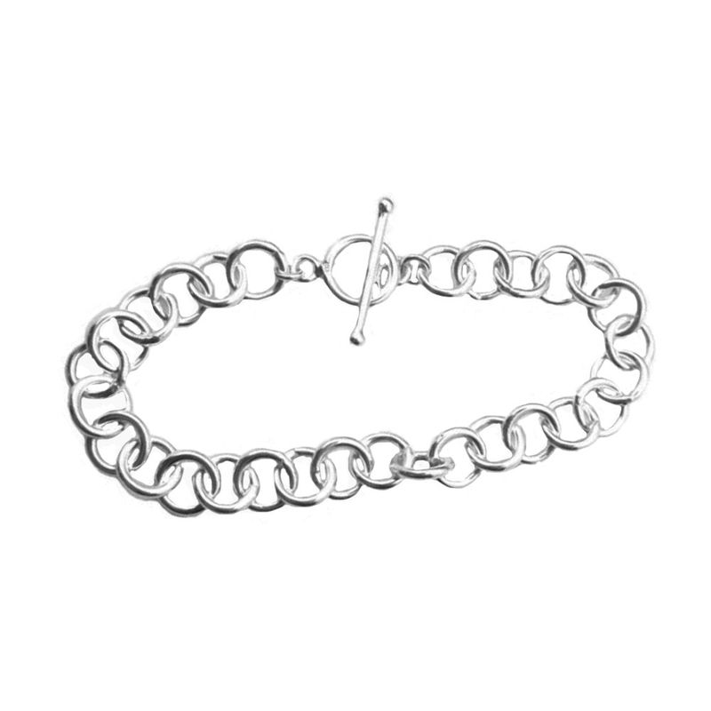 SILVER ROUND CABLE LINKED BRACELET