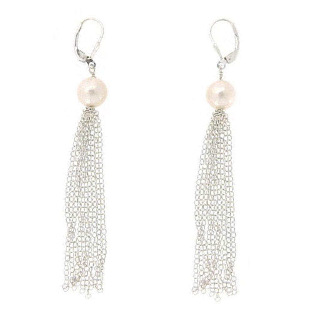 SILVER FRESHWATER PEARL CHAIN TASSEL EARRINGS