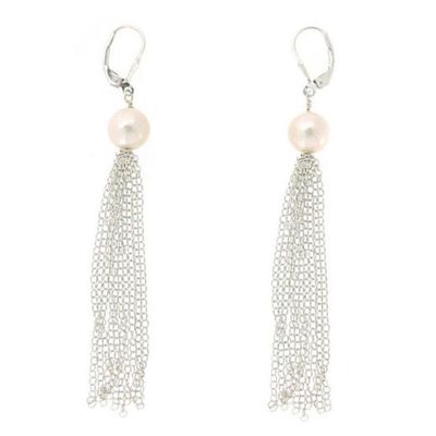 SILVER FRESHWATER PEARL CHAIN TASSEL EARRINGS