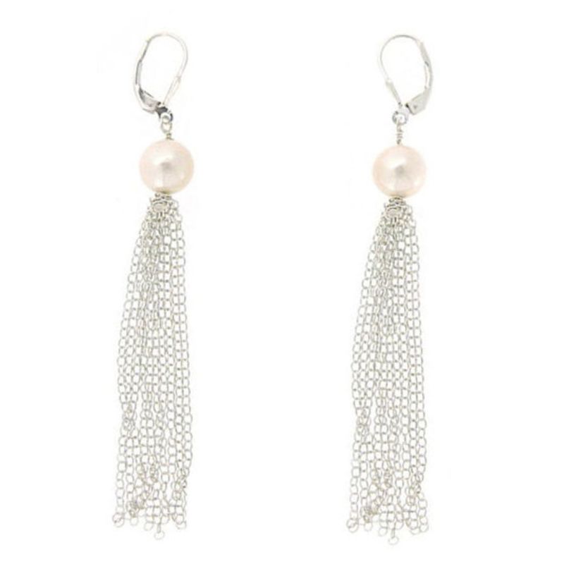 SILVER FRESHWATER PEARL CHAIN TASSEL EARRINGS