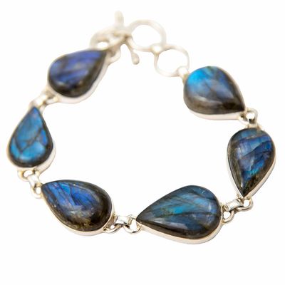 SILVER LABRADORITE TEARDROP BRACELET