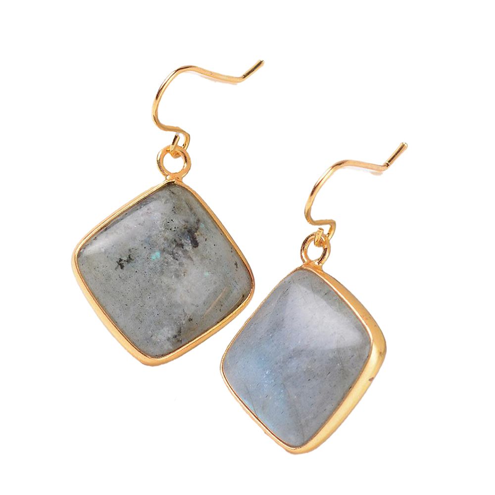 GOLD STAINLESS LABRADORITE SQUARE EARRINGS