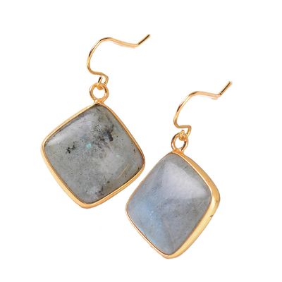 GOLD STAINLESS LABRADORITE SQUARE EARRINGS
