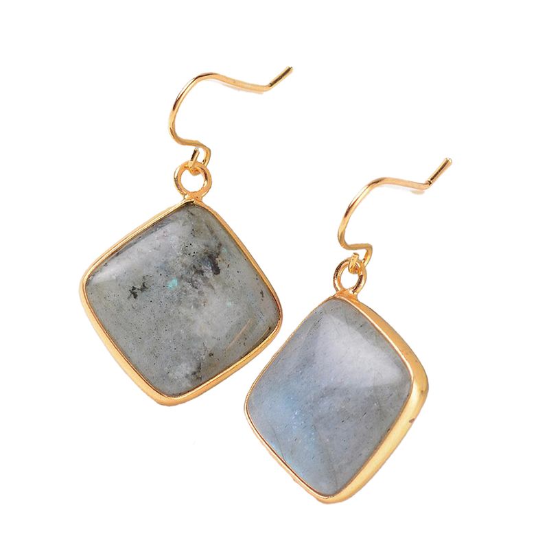 GOLD STAINLESS LABRADORITE SQUARE EARRINGS
