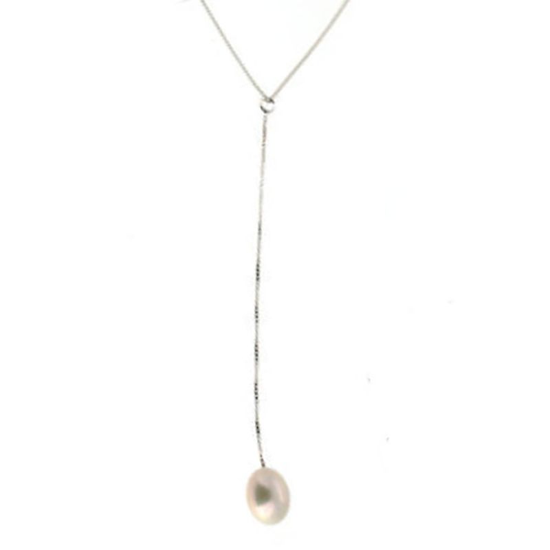 SILVER FRESHWATER PEARL W/CHAIN DROP NECKLACE