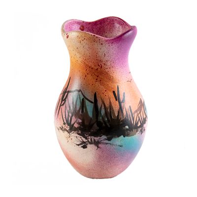 "SW WAVY VASE" Painted Pottery 7x4