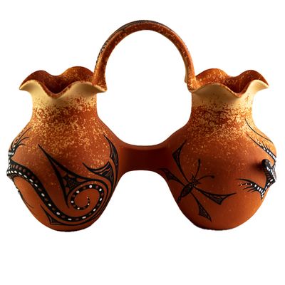 "ZUNI-DOUBLE BOWL" Coiled Pottery 10x13