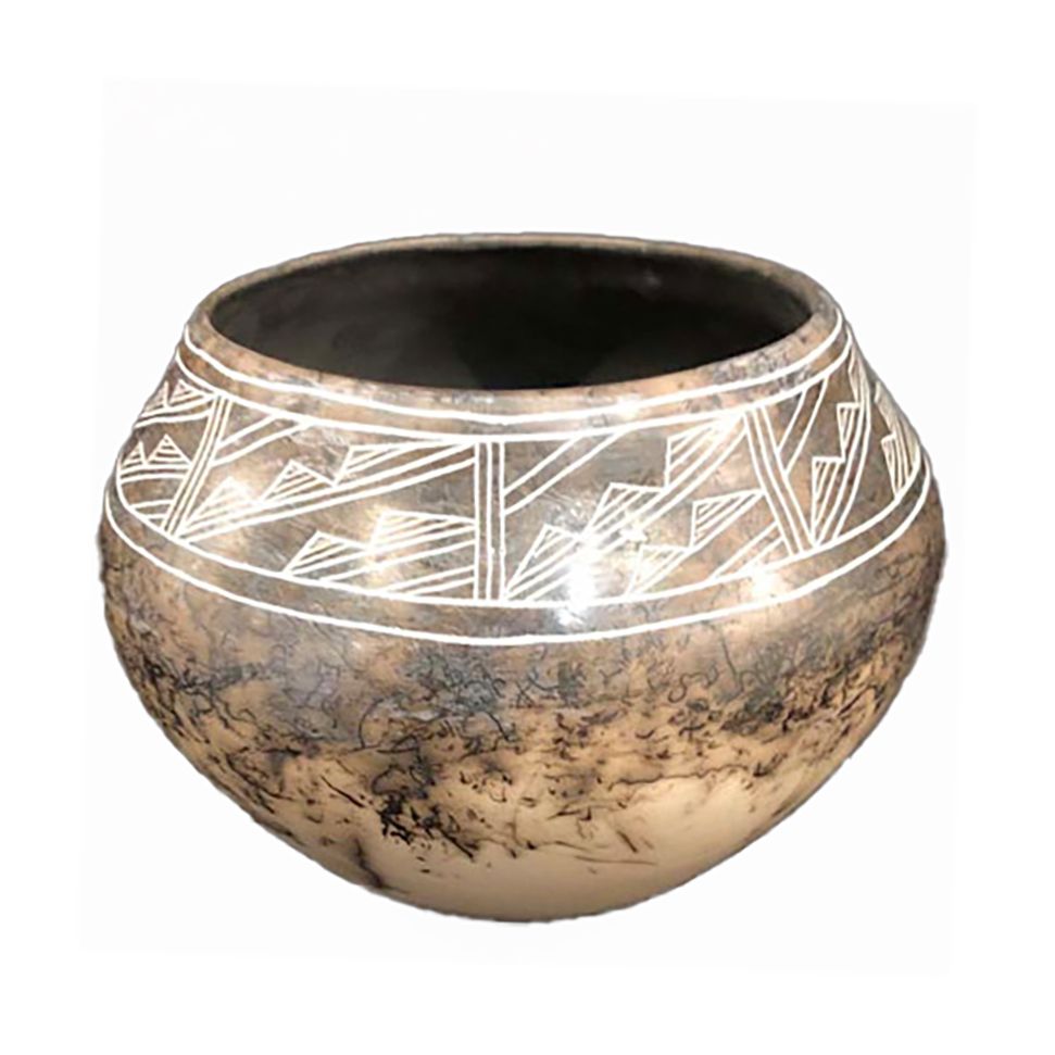 "GEO DESIGN POT" Horsehair Pottery NHP39 5X6
