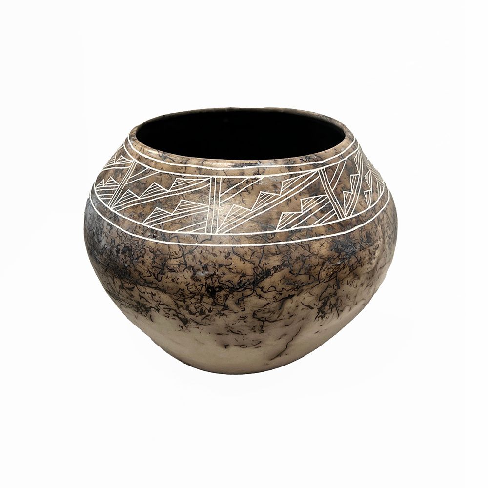 "GEO DESIGN POT" Horsehair Pottery NHP39 5X6
