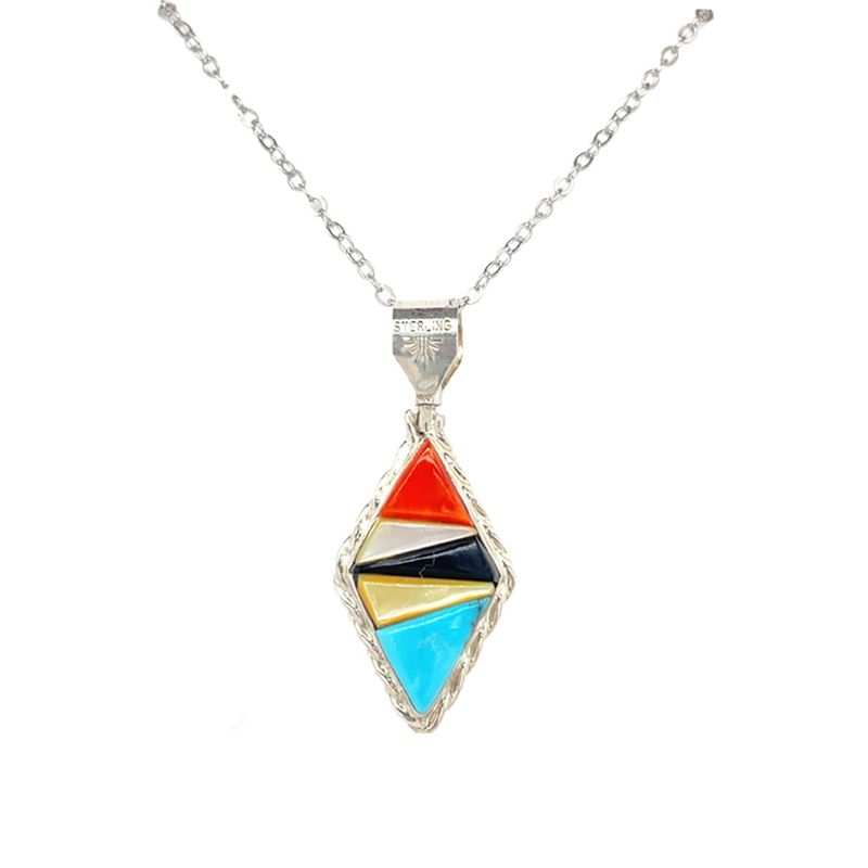 SILVER INLAY REVERSIBLE PENDANT NAP025 ZUNI - BEVIS TSADIASI