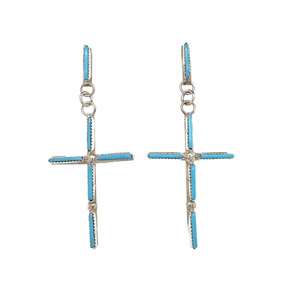 SILVER TURQUOISE CROSS EARRINGS ZUNI - ASHLEY LAATE