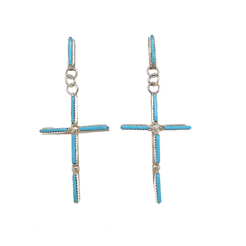 SILVER TURQUOISE CROSS EARRINGS ZUNI - ASHLEY LAATE