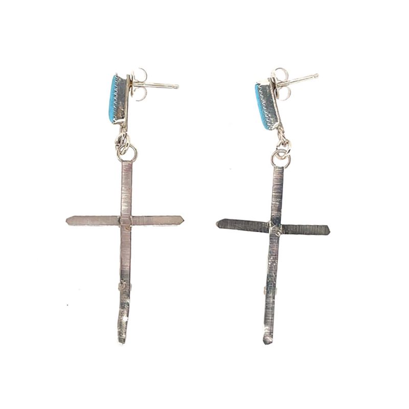 SILVER TURQUOISE CROSS EARRINGS ZUNI - ASHLEY LAATE