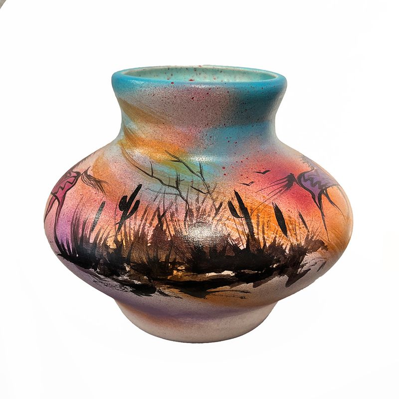 "SW SUNSET" Painted Pottery 8x10