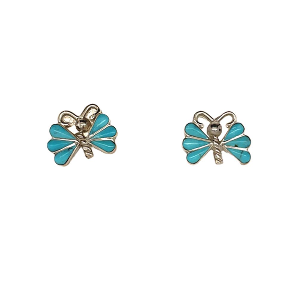 SILVER TURQUOISE BUTTERFLY EARRINGS ZUNI - KEN YATSATIE