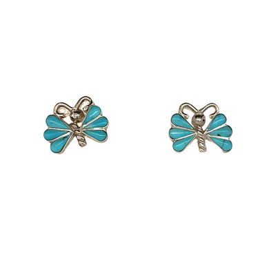 SILVER TURQUOISE BUTTERFLY EARRINGS ZUNI - KEN YATSATIE
