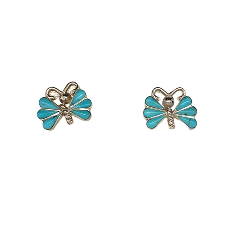 SILVER TURQUOISE BUTTERFLY EARRINGS ZUNI - KEN YATSATIE