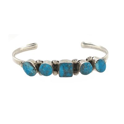 SILVER TURQUOISE CUFF BRACELET NAVAJO - SHEENA JACK