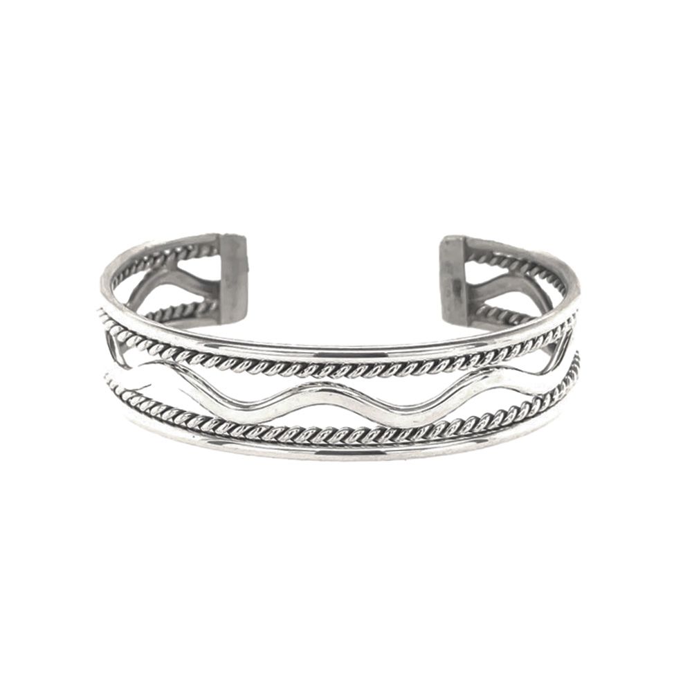 SILVER OPEN TEXTURED CUFF BRACELET NAVAJO - E. TAHE