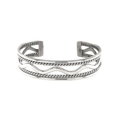 SILVER OPEN TEXTURED CUFF BRACELET NAVAJO - E. TAHE