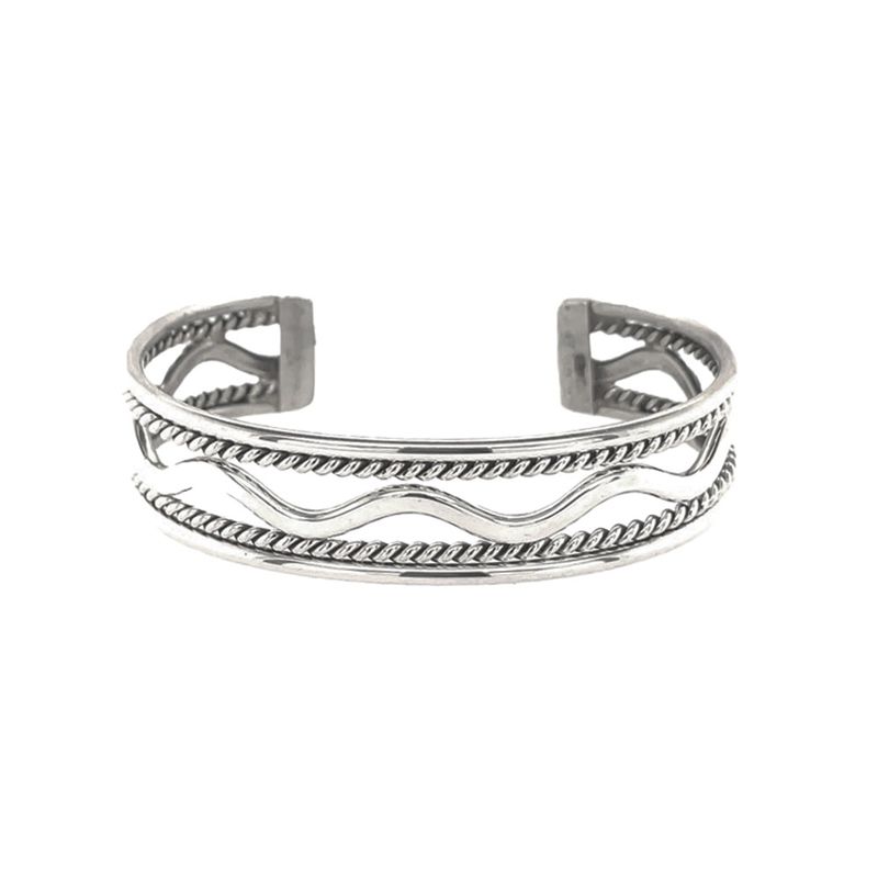 SILVER OPEN TEXTURED CUFF BRACELET NAVAJO - E. TAHE