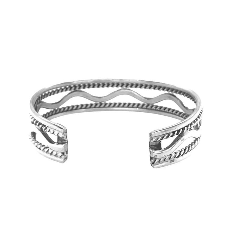 SILVER OPEN TEXTURED CUFF BRACELET NAVAJO - E. TAHE