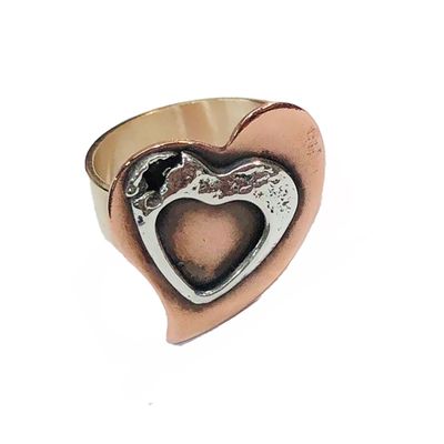 MIXED METALS DOUBLE HEART RING