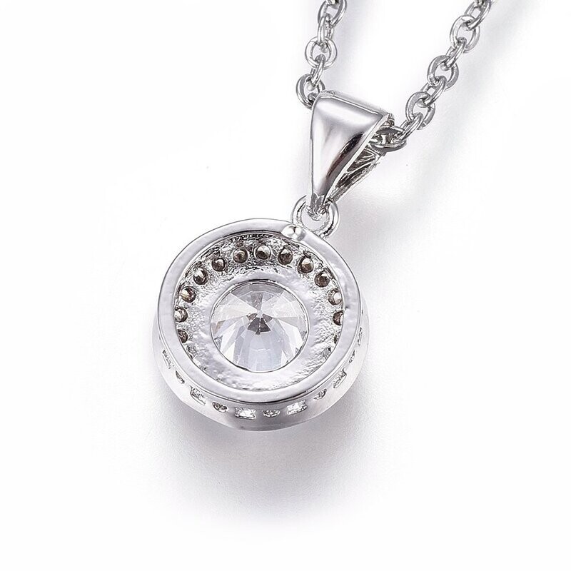 SILVER STAINLESS ROUND CZ NECKLACE