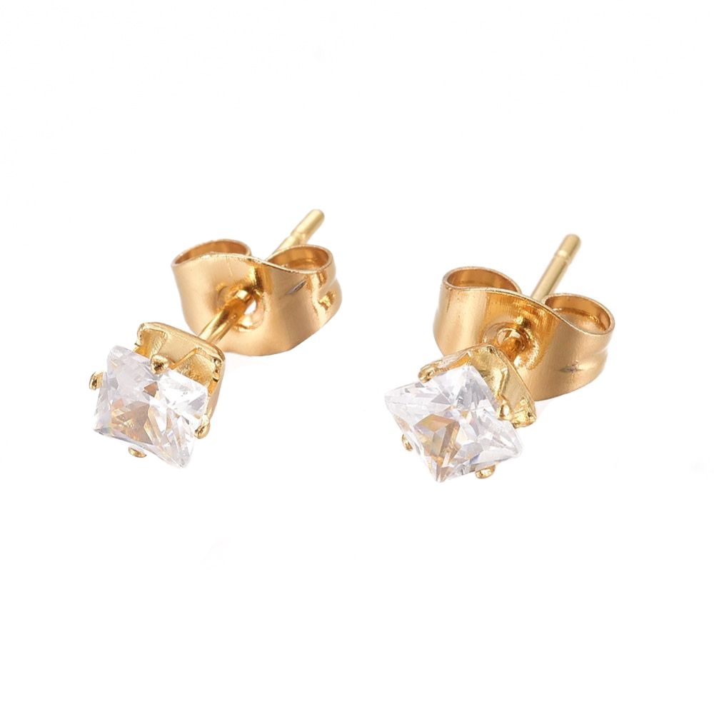 GOLD STAINLESS SQUARE CZ EARRINGS