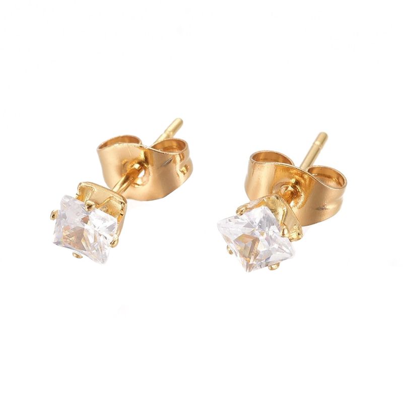 GOLD STAINLESS SQUARE CZ EARRINGS