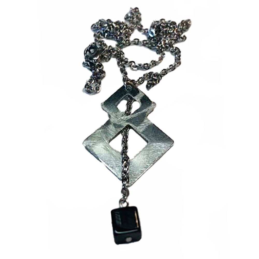 SILVER STAINLESS TEXTURED ONYX NECKLACE
