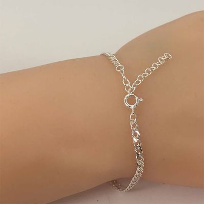 SILVER DOUBLE DIAMOND CUT CURB CHAIN BRACELET