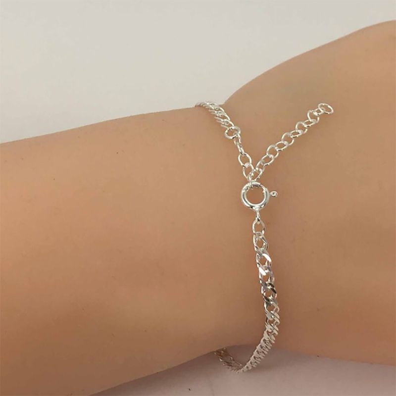 SILVER DOUBLE DIAMOND CUT CURB CHAIN BRACELET