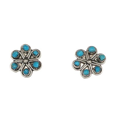 SILVER TURQUOISE EARRINGS ZUNI-HERBERT LASTLYANO