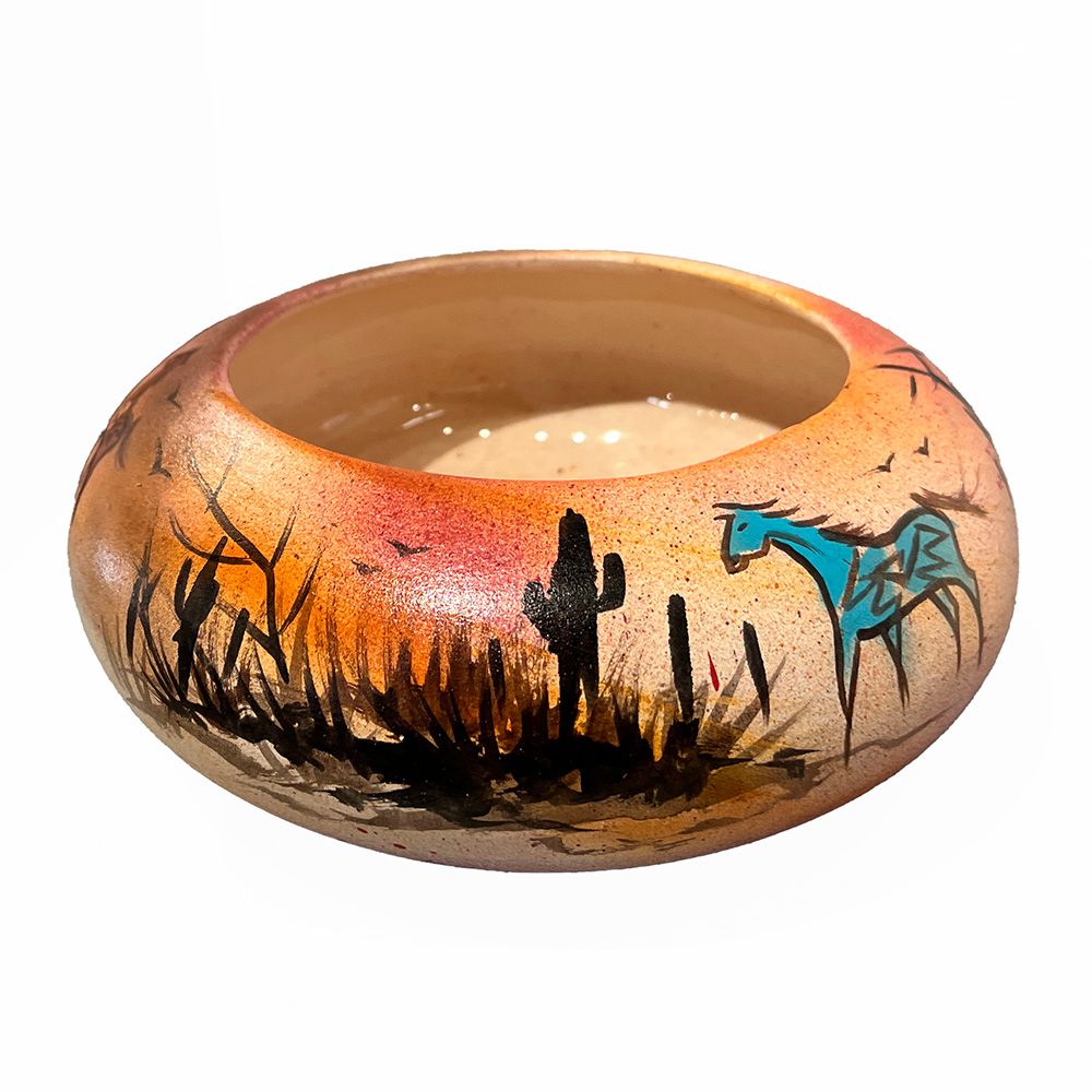"SW KOKOPELLI MEDICINE" Painted Pottery 3x8