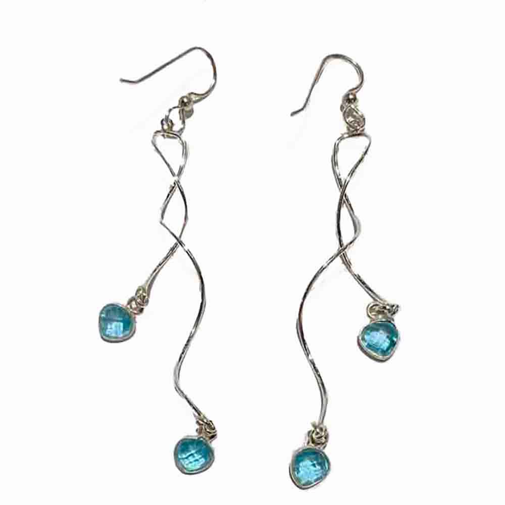 SILVER BLUE TOPAZ TWIST EARRINGS