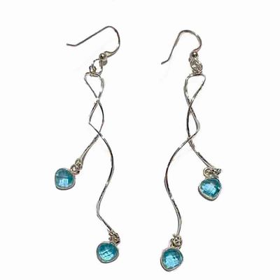 SILVER BLUE TOPAZ TWIST EARRINGS