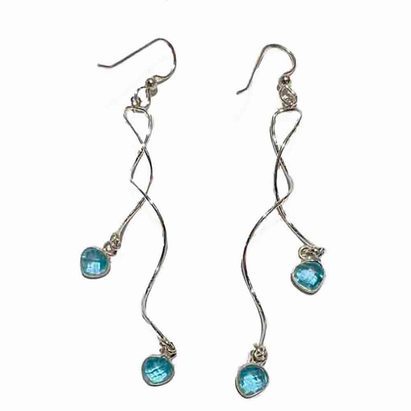 SILVER BLUE TOPAZ TWIST EARRINGS