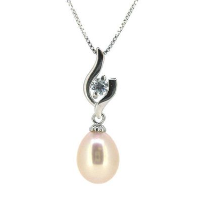 SILVER PEARL &amp; CZ NECKLACE - 16