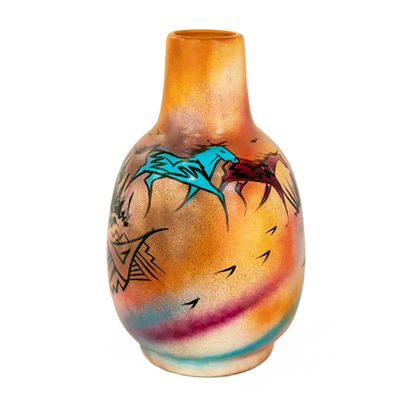 "SW LARGE FLUTED VASE" Painted Pottery 12.5x8