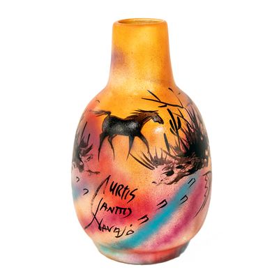 "SW LARGE FLUTED VASE" Painted Pottery 12.5x8