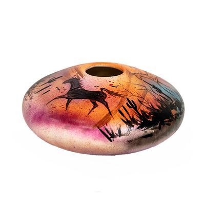 "SW MEDIUM FLAT SEED POT" Painted Pottery 6x11
