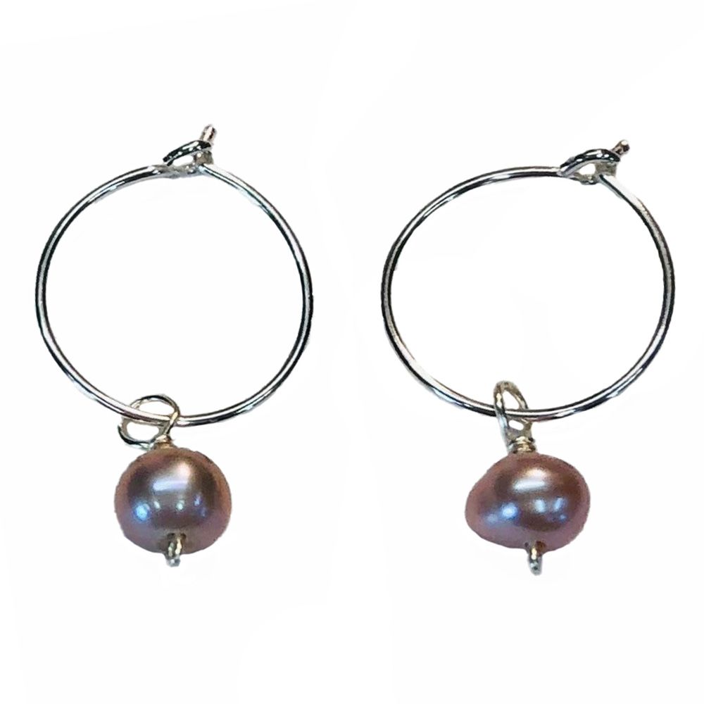 SILVER FRESHWATER PEARL HOOP EARRINGS