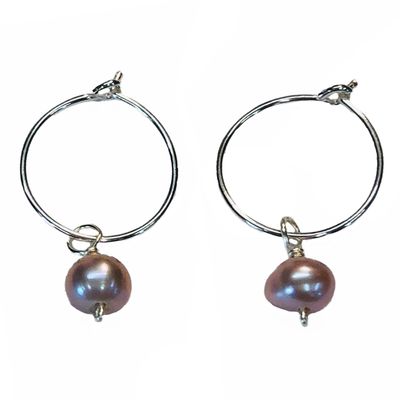 SILVER FRESHWATER PEARL HOOP EARRINGS