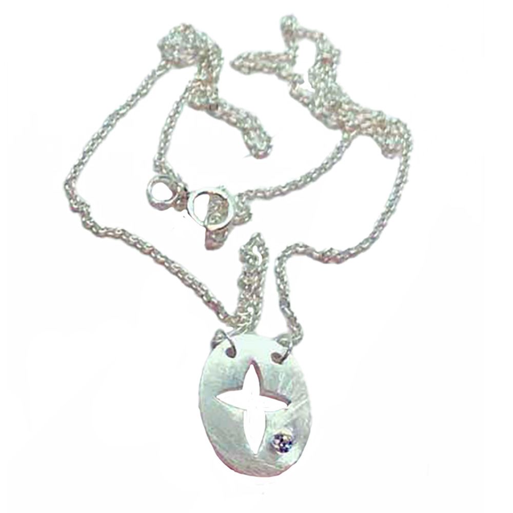 SILVER BRUSHED OPEN CROSS CZ NECKLACE