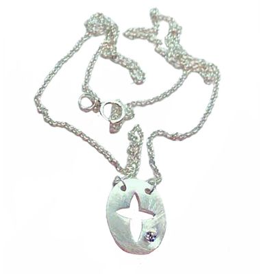 SILVER BRUSHED OPEN CROSS CZ NECKLACE SILVER BRUSHED OPEN CROSS CZ NECKLACE