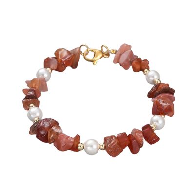 GOLD STAINLESS CARNELIAN &amp; PEARL BRACELET